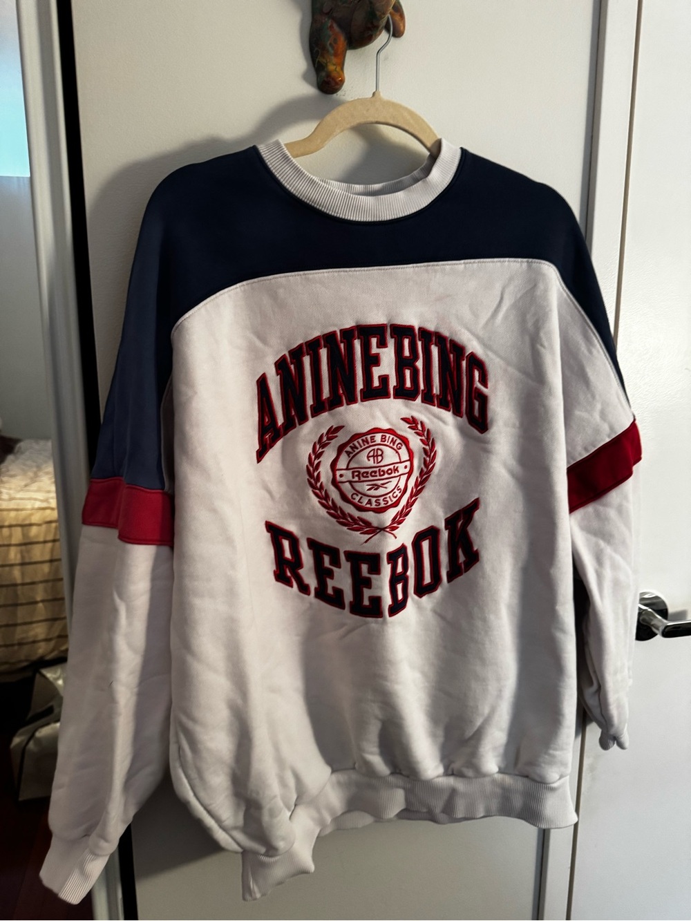 Anine Bing x Reebok White Navy Red Logo Crewneck Sweatshirt - Picture 4 of 8